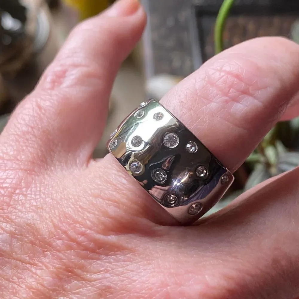 Stainless Steel Wide Band CZ Ring Sizes 7,10